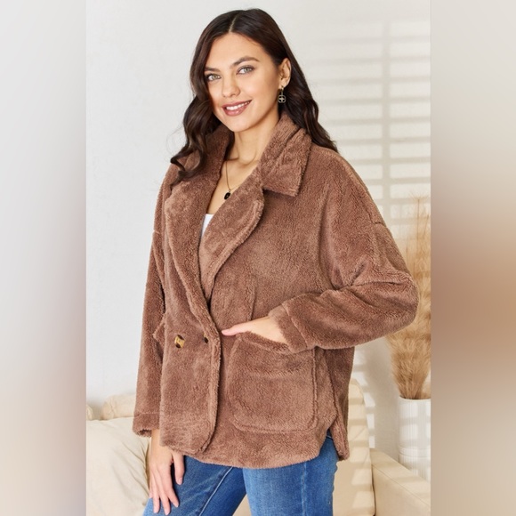 Culture Code Double Breasted Fuzzy Coat - Picture 4 of 5